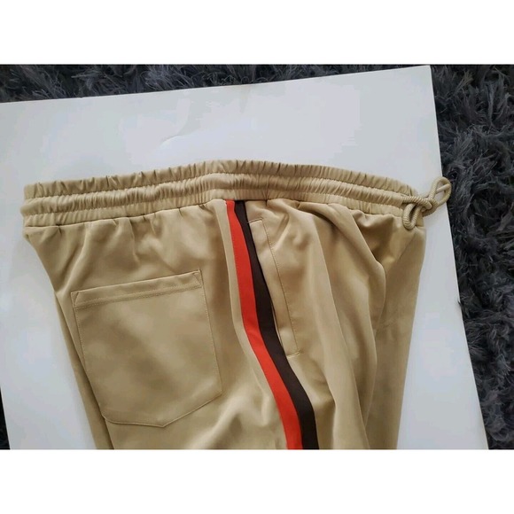 Jian Wang 2XL Men's 2 Pc Retro Zip Up Pockets Beige Striped Trim Track Suit - Picture 9 of 15